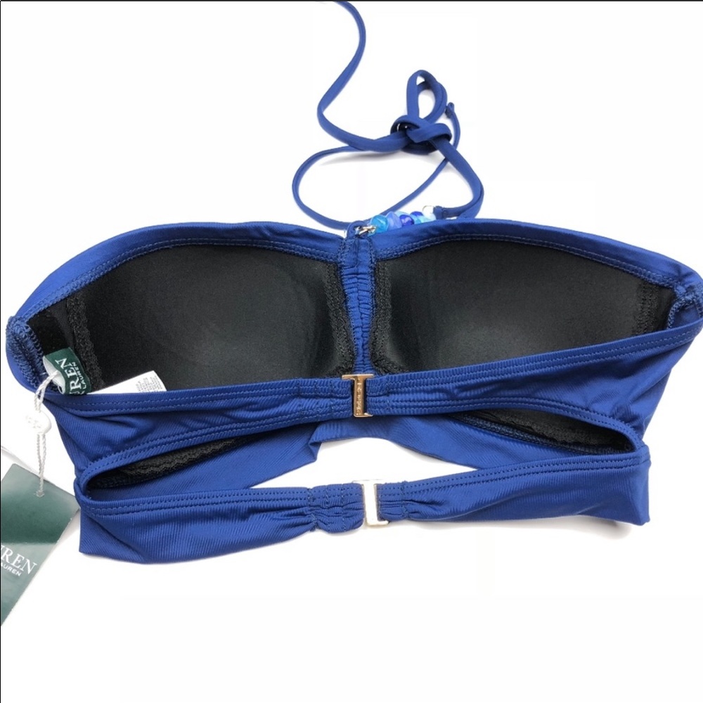 🔥LAUREN RALPH LAUREN🔥Swim Beaded Beach Club Swimsuit Bandeau Top Indigo 10/16 - Picture 5 of 6